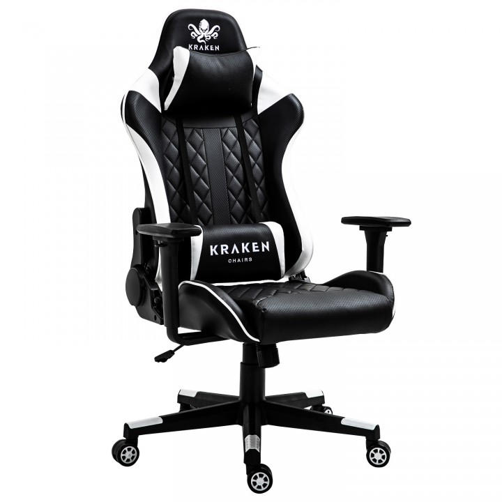 Czarno-biały fotel gamingowy Kraken Alpha Series